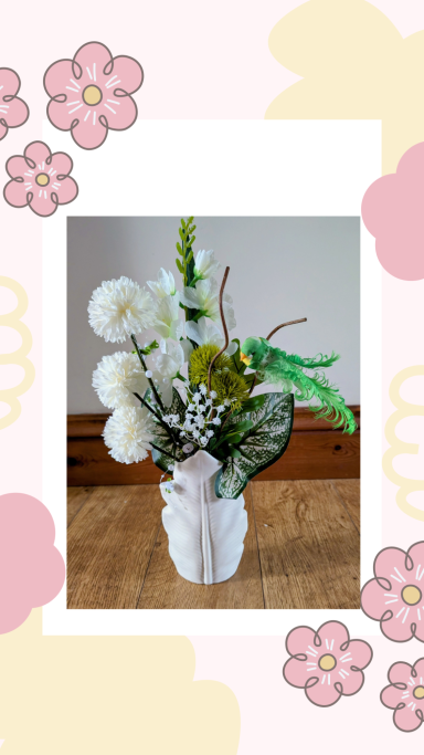 White flowers in plastic vase